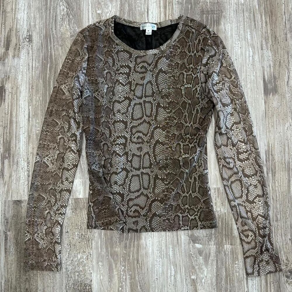 Orange Kiss Women's 90s y2k festival snake print mesh long sleeve top
